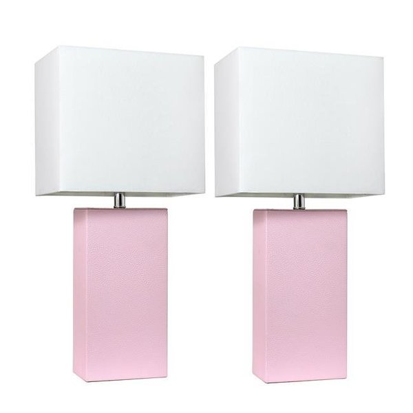 Elegant Garden Design Elegant Designs LC2000-BPK-2PK Modern Leather Table Lamps; Blush Pink with White Fabric Shades - Pack of 2 LC2000-BPK-2PK